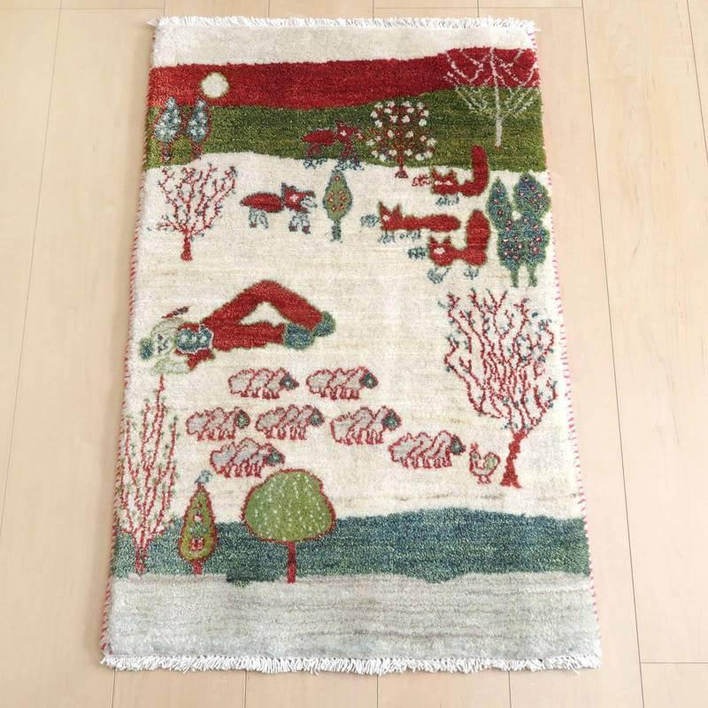 プレミアムギャッベ 絨毯／ホシナマイ（ルリバフ） 87×58cm イラン産 