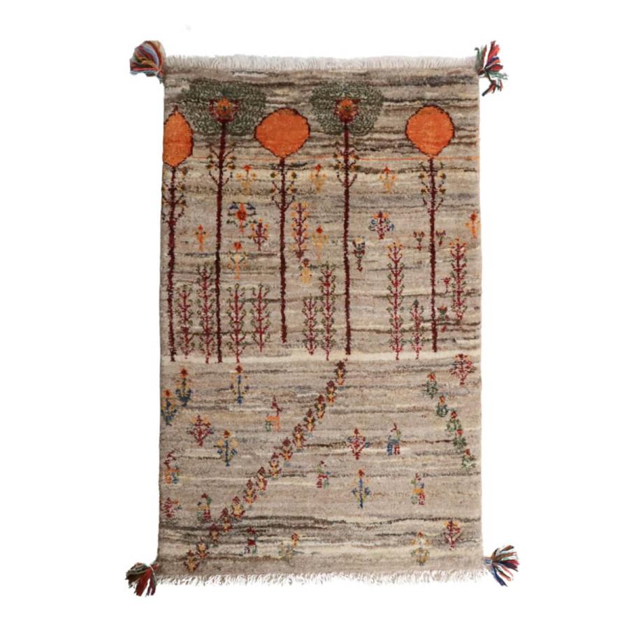 ギャッベ／ルリバフ 91×59cm イラン産 手織り リビング ウール ラグ