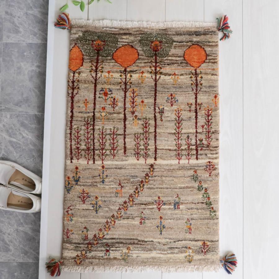 ギャッベ／ルリバフ 91×59cm イラン産 手織り リビング ウール ラグ