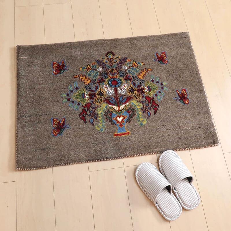 プレミアムギャッベ 絨毯／ホシナマイ（ルリバフ） 90×62cm イラン産