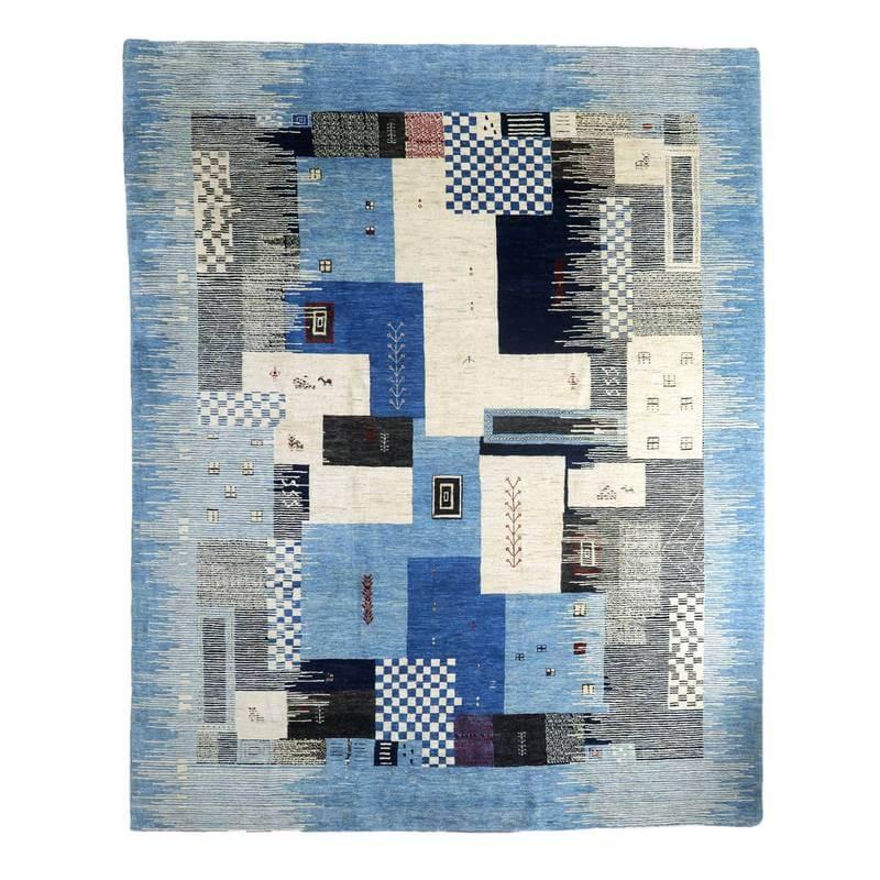 プレミアムギャッベ／ホシナマイ（ルリバフ） 303×246cm イラン産 手織り ウール ラグ リビング ダイニング 大判 （HX-10863）の画像