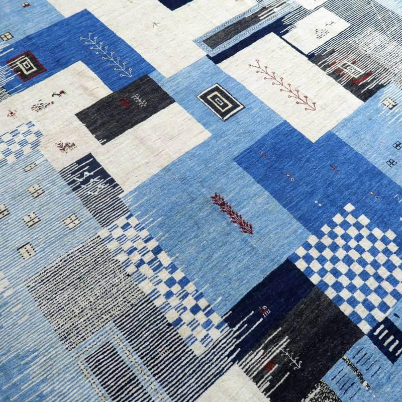 プレミアムギャッベ／ホシナマイ（ルリバフ） 303×246cm イラン産 手織り ウール ラグ リビング ダイニング 大判 （HX-10863）の画像