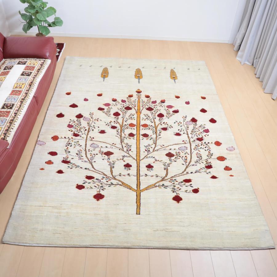 ギャッベ／ルリバフ 295×204cm イラン産 手織り リビング ウール ラグ