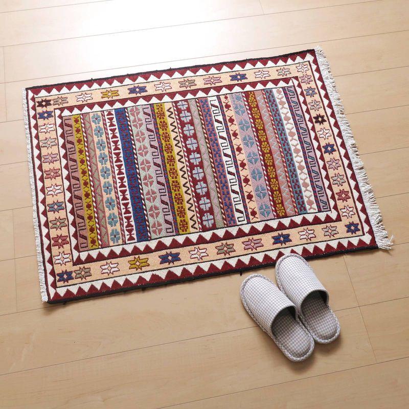 手織り パキスタン段通 ウールラグ 幾何学模様 赤 【公式通販】