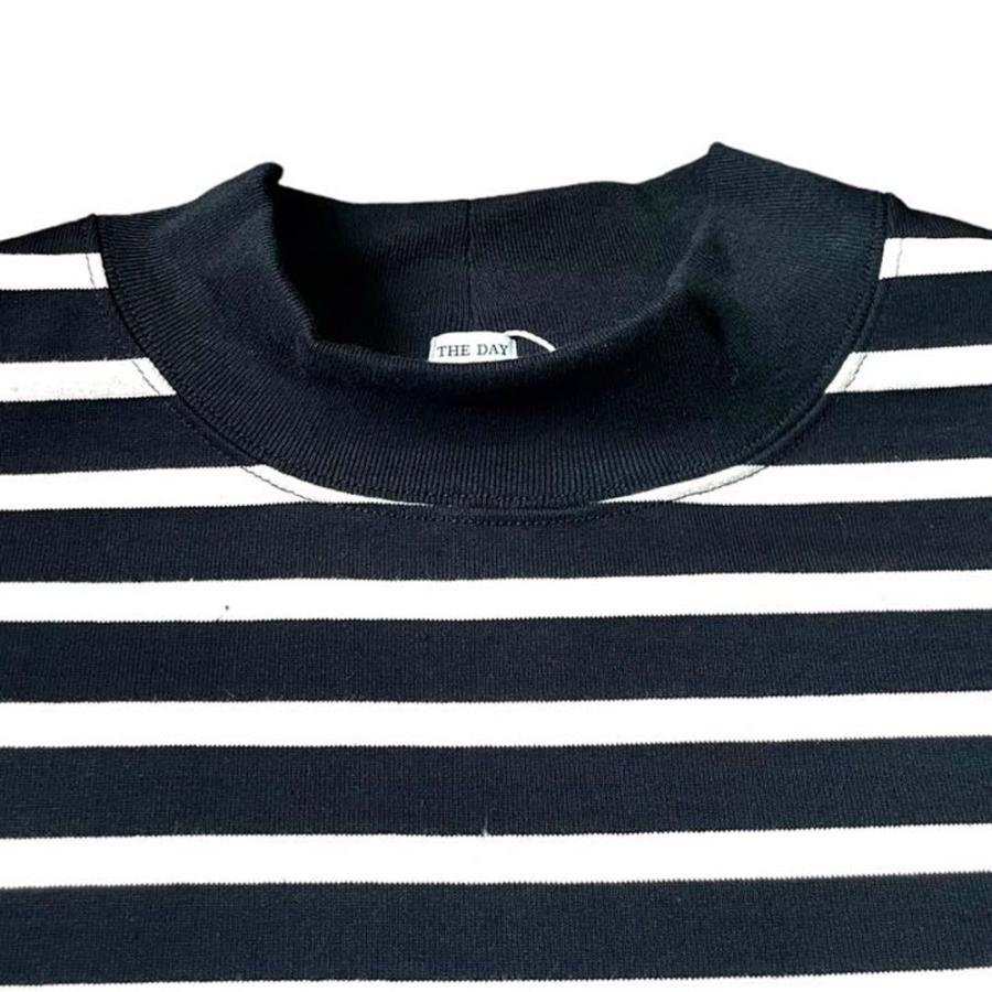 THE DAY（ザ デイ） MOCK NECK BORDER LONG SLEEVE T-SHIRT - BLACK 