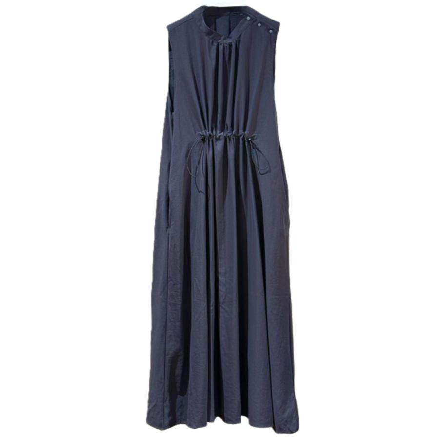 ITOCHI (イトチ) Nylon twill gathered sleeveless dress -Charcoal 