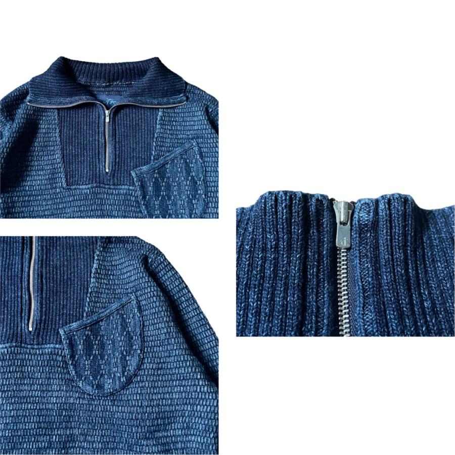 PORTER CLASSIC ( ポータークラシック ) BEATNIK KENDO KNIT HALF ZIP - BLUE ビートニック 剣道ニット ハーフジップ ブルー [PC-030-2453]｜o-mureys｜02