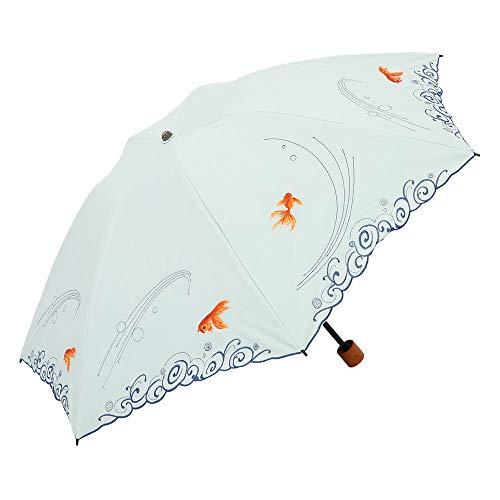 最新人気 日傘 折りたたみ 遮光 遮熱 Uvカット 3段折りたたみ日傘 晴雨兼用傘 2重張り 花鳥 金魚 刺繍 金魚 ミント 保障できる Duny Us