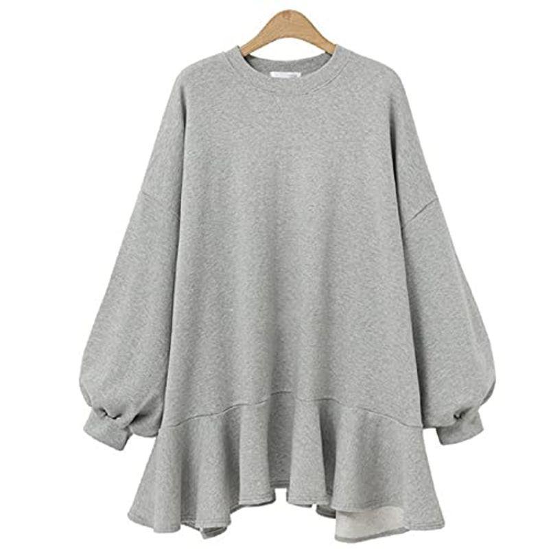 ニブンノイチスタイル 大人 可愛い 起毛 なし フリル ロング トレーナー レディース グレー Xxl モデル着用 注目アイテム