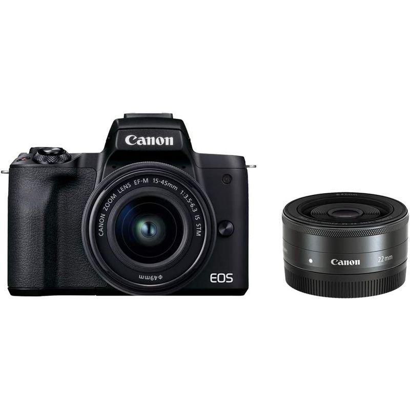 中古品 Canon ミラーレス一眼カメラ EOS Kiss M2 ダブルレンズキット ブラック KISSM2BK-WLK 【TM2594919399】(93151円)