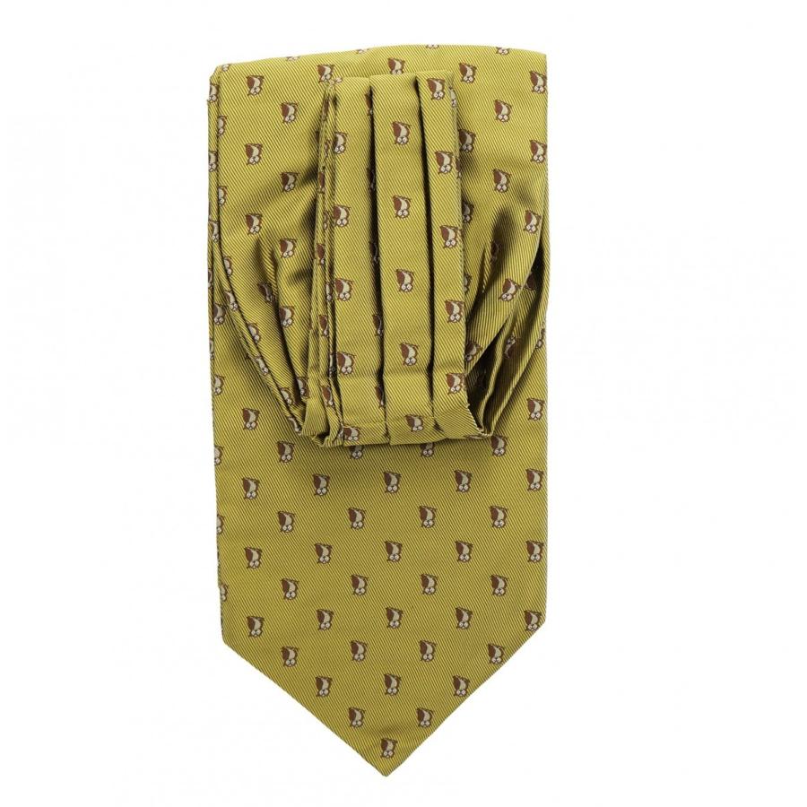 メンズ シルク アスコット ふくろう スカーフ （イタリア マレリー社 ネクタイ） ・ゴールド   日本製  ラッピング無料 メンズ シルク アスコット ふくろう スカーフ （イタリア マレリー社