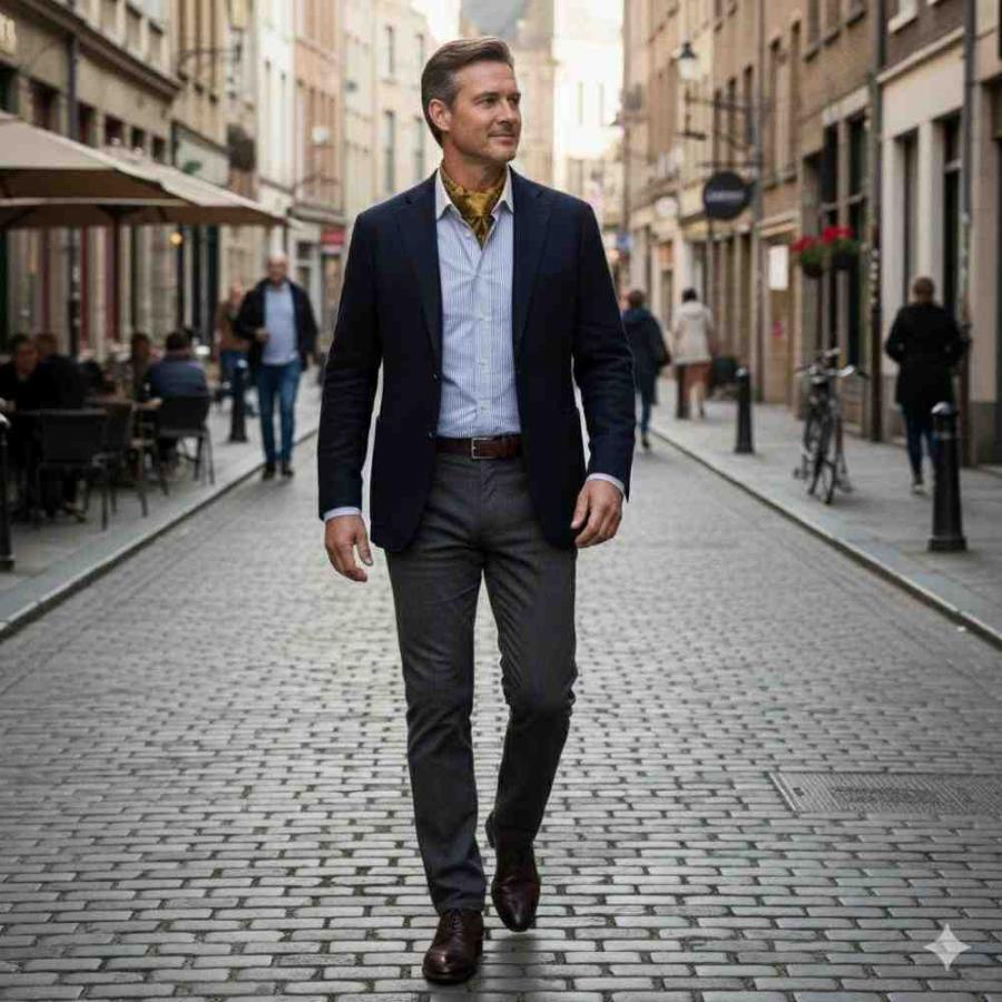 メンズ シルク アスコット ふくろう スカーフ （イタリア マレリー社 ネクタイ） ・ゴールド   日本製  ラッピング無料 メンズ シルク アスコット ふくろう スカーフ （イタリア マレリー社