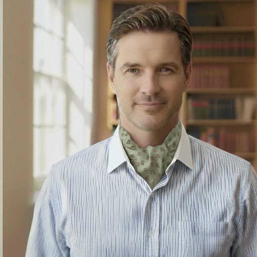 メンズ シルク アスコット ふくろう スカーフ （イタリア マレリー社 ネクタイ） ・グリーン  日本製  ラッピング無料 メンズ シルク アスコット ふくろう スカーフ （イタリア マレリー社