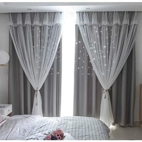姫系 遮光カーテン 可愛い 星 カーテン 遮光 遮像 目隠し グレー チュール レース おしゃれ 4カラー 両開き 二重 2倍ヒダ プリンセス 子供 レールトイ Morefon Ru