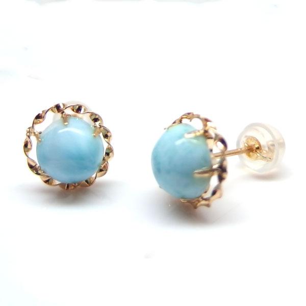 送料無料】K18YG上質天然ラリマーデザインピアス3ct□HAC0157-1