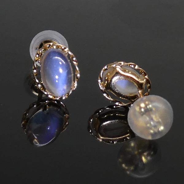 送料無料】K18YGセイロンブルームーンストーンピアス計1.2ct□4100