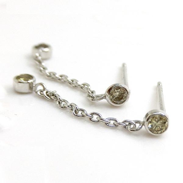 送料無料】在庫処分K18WG天然ダイヤチェーンピアス0.2ct□4154 
