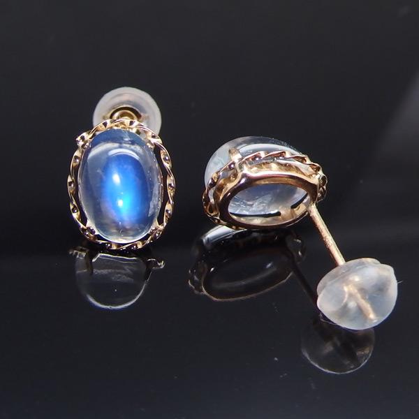 送料無料】K18YGロイヤルブルームーンストーン大粒ピアス3.2ct□4319 