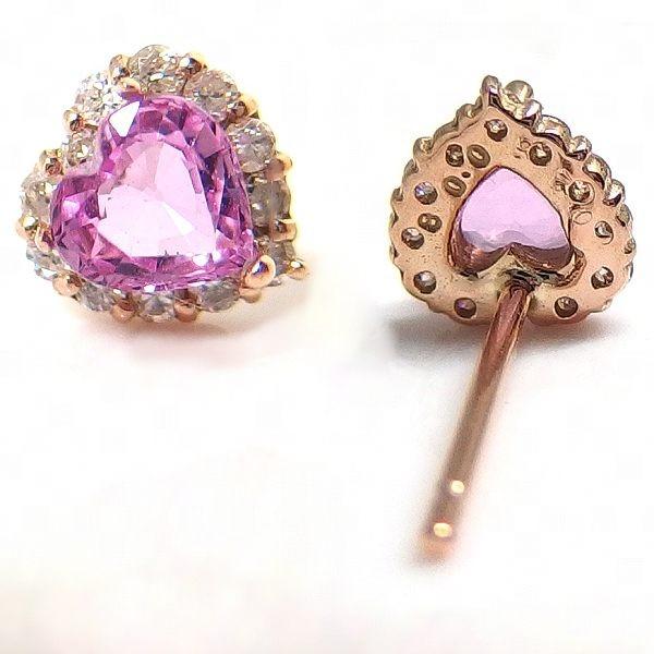 送料無料】K18PGハートピンクサファイアダイア取り巻きスタッドピアス