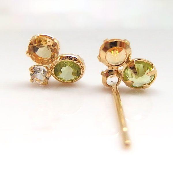 新品　K18 天然石シトリン　ペリドットピアス 送料無料】K18ペリドットシトリン3色デザインピアス□10004 : OASIS夢