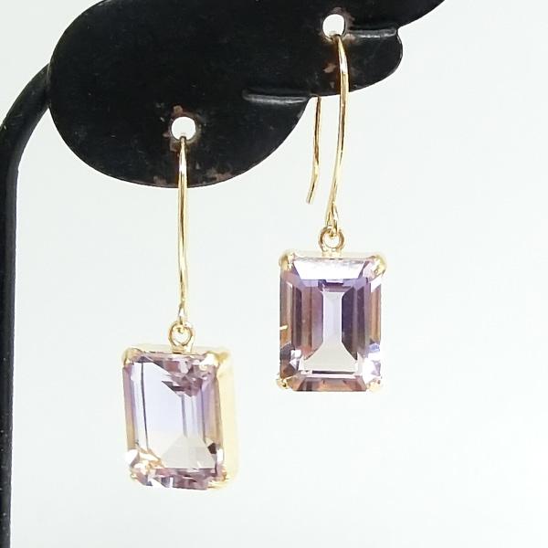 送料無料】k18YGボリビア産アメトリンフックピアス計2.4ct□IA2564