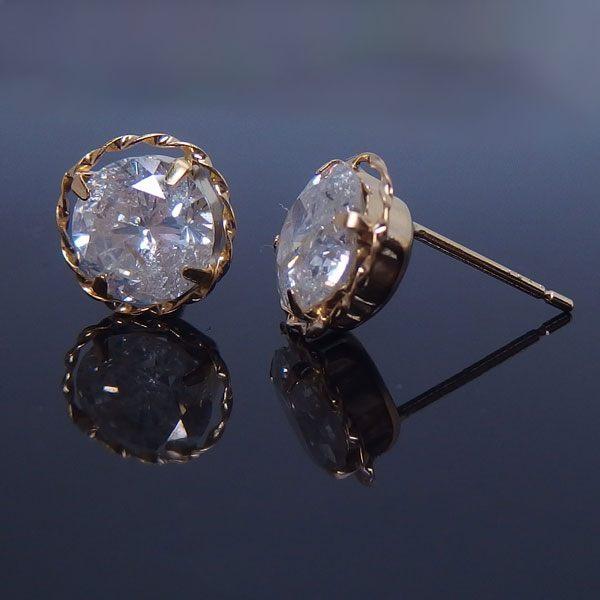【送料無料】現品限り！鑑別付K18YG製天然ダイヤピアス1.983ｃｔ！！■2908_2