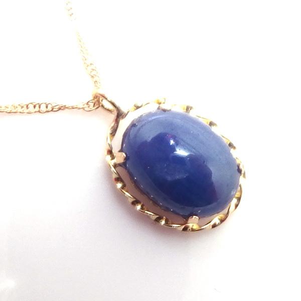 送料無料】鑑別付きK18YG製カボションブルーサファイアネックレス2ct 