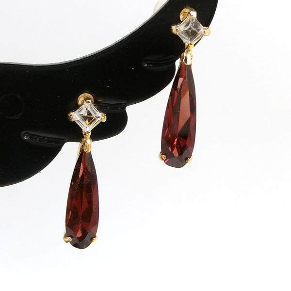 Miaw様　　新品未使用18K ガーネット　アメリカン　ピアス 送料無料】K18YGガーネット ホワイトトパーズデザインピアス□3401