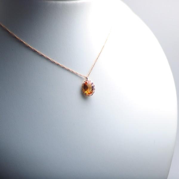 送料無料】K18YGシトリンコーンケイブカットネックレス1ct□4325 
