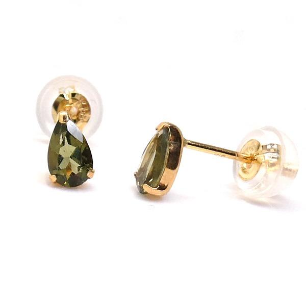 送料無料】K18YGペアシェイプモルダバイトピアス0.3ct□4594-1