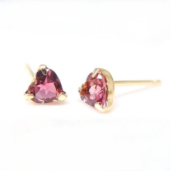 大幅値下げ天然ピンクハートデザイントルマリンピアス 送料無料】K18YG天然上質ピンクトルマリンハートスタッドピアス
