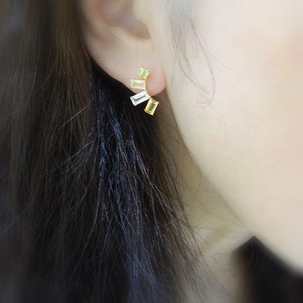 送料無料】K18YG天然石マルチカラーピアス（スクエア）□IA3113