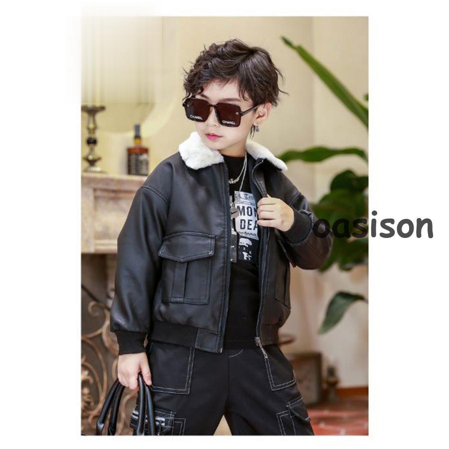 キッズ革ジャン 秋冬 レザージャケット 韓国風 ライダース