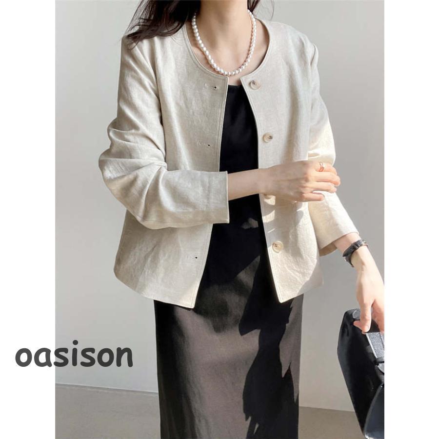 ノーカラー ジャケット レディース 春 秋 薄手 ショート丈 長袖 コート