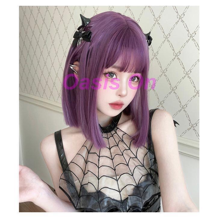 値下げ中！！紫色 ショートウィッグ 前髪あり ウィッグ メンズ ショート レイヤー パープル グレー フルウィッグ