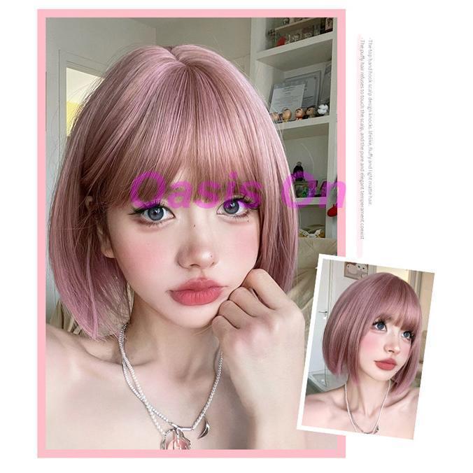 ピンクウイッグ フルウィッグ ショートボブ ピンク系 襟足すっきり