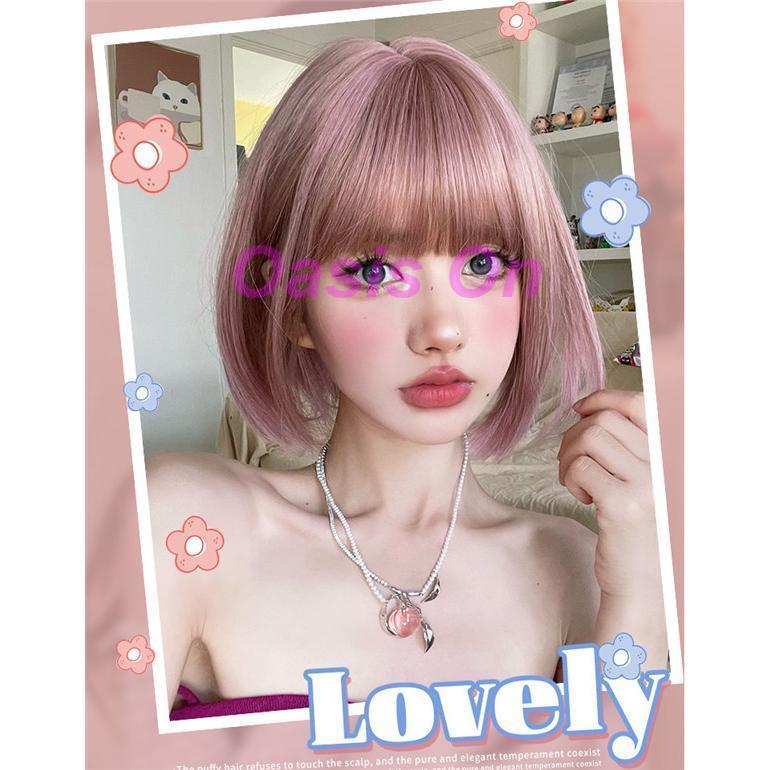 ピンクウイッグ フルウィッグ ショートボブ ピンク系 襟足すっきり