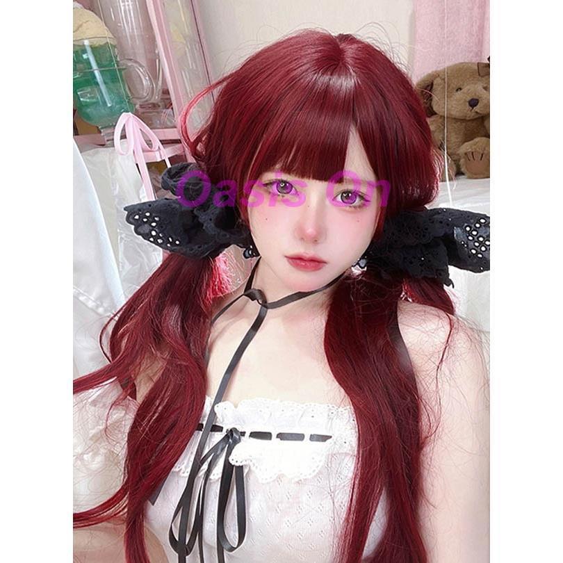 ウィッグ レディース フルウィッグ ロング ストレート 赤髪 ワイン