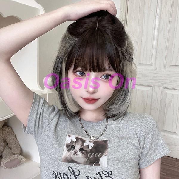 ウィッグ レディース フルウィッグ ショート ストレート ぱっつん前髪 前髪あり 可愛い かわいい 大人用 コスプレ ロリータ ゴスロリ コスチューム 原宿風 仮装 超自然 かつら wig Lolita 小顔 文化祭 イベント 学園祭 ハロウィン ウィッグ メッシュ レディース フルウィッグ ショート ストレート