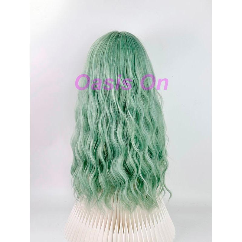 ウィッグ フルウィッグ ライトグリーン 緑 ロング パーマ 巻き毛