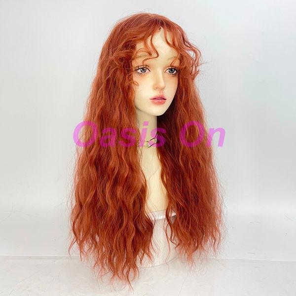 ウィッグ フルウィッグ オレンジ ロング パーマ 巻き毛 レディース