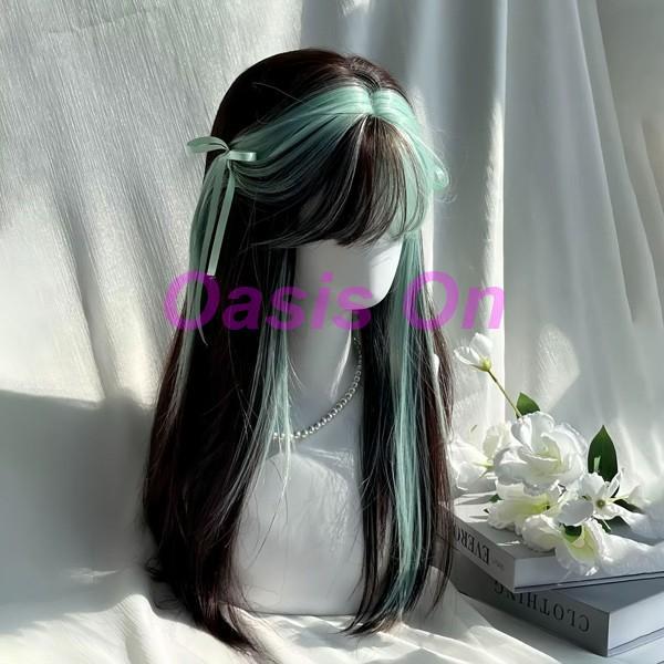 ウィッグ Y2Kリアーナ風 レディース ミントグリーン ウィッグ長髪