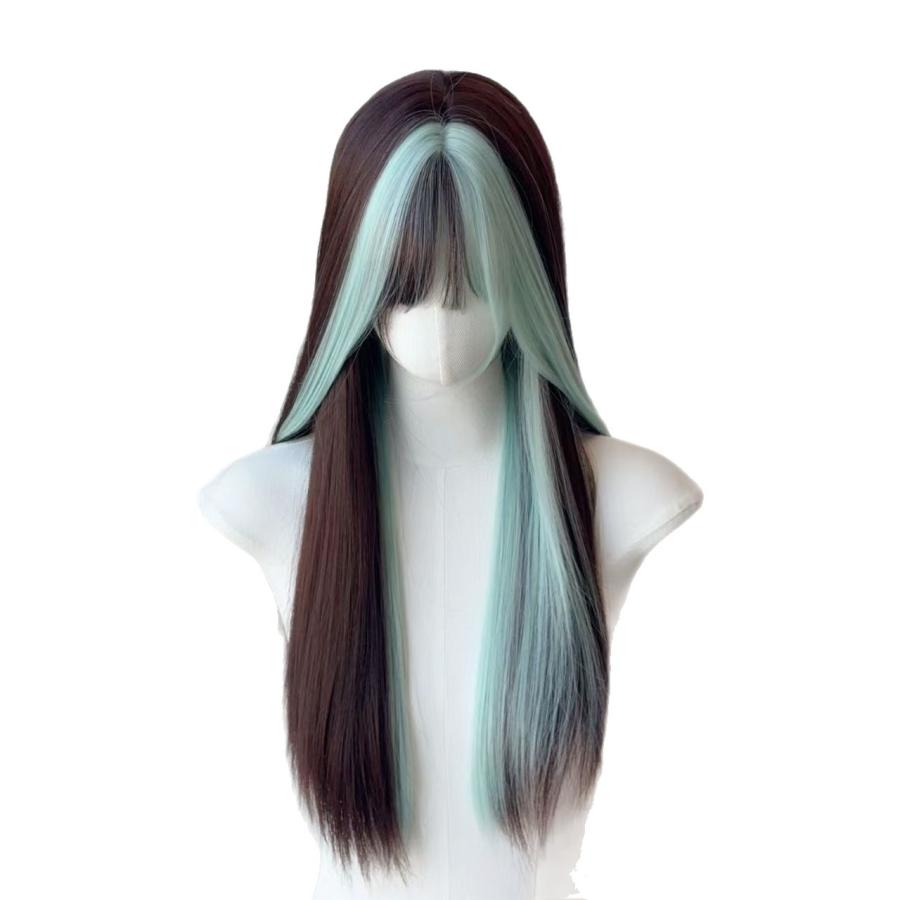 ウィッグ Y2Kリアーナ風 レディース ミントグリーン ウィッグ長髪