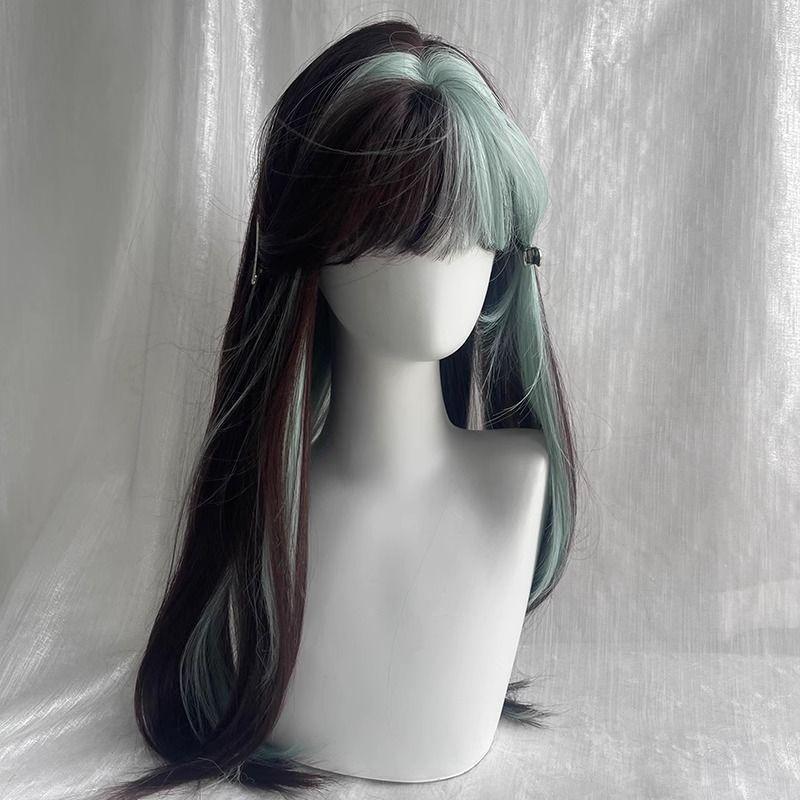 ウィッグ Y2Kリアーナ風 レディース ミントグリーン ウィッグ長髪