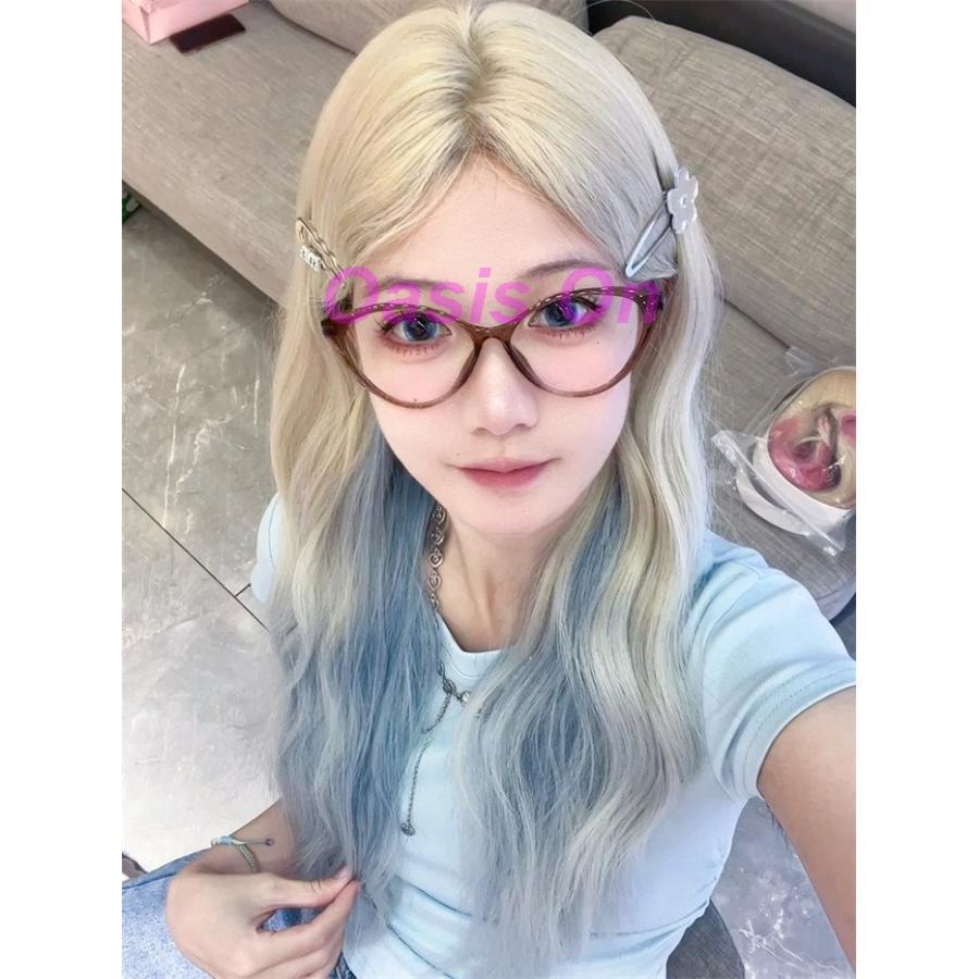 ウィッグ ロング レディース グラデーション 金髪 ブロンド×ブルー