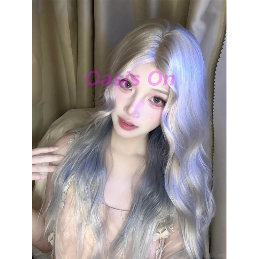 ウィッグ ロング レディース グラデーション 金髪 ブロンド×ブルー