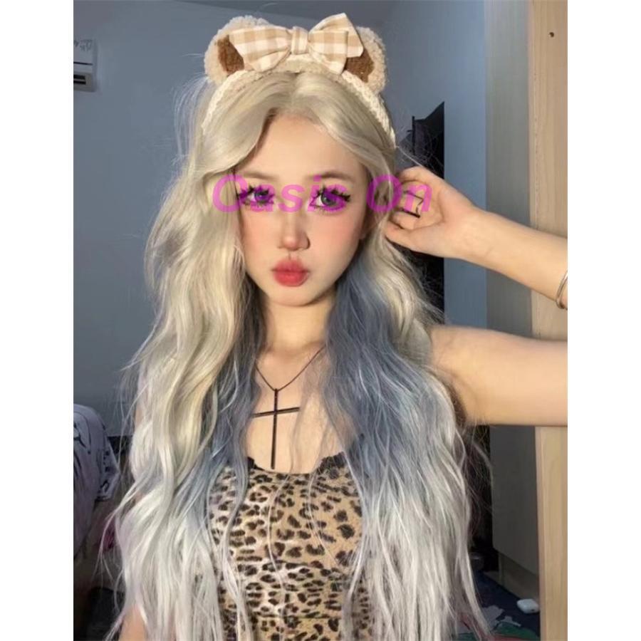 ウィッグ ロング レディース グラデーション 金髪 ブロンド×ブルー