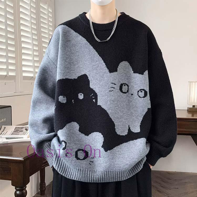 猫柄 セーター メンズ レディース ニットトップス ニットセーター