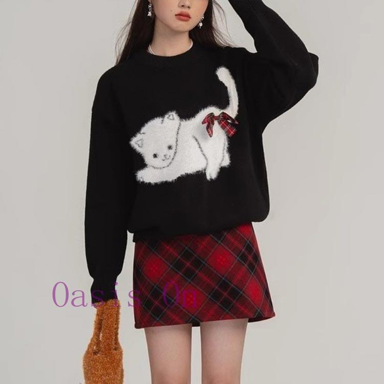 ニット セーター 猫 ねこ ネコ ニットセーター リボン 猫好き レディース ねこ柄 ネコ柄 アニマル柄 クリスマス カジュアル ニットプルオーバー Oasis On - 通販 - Yahoo ショッピング