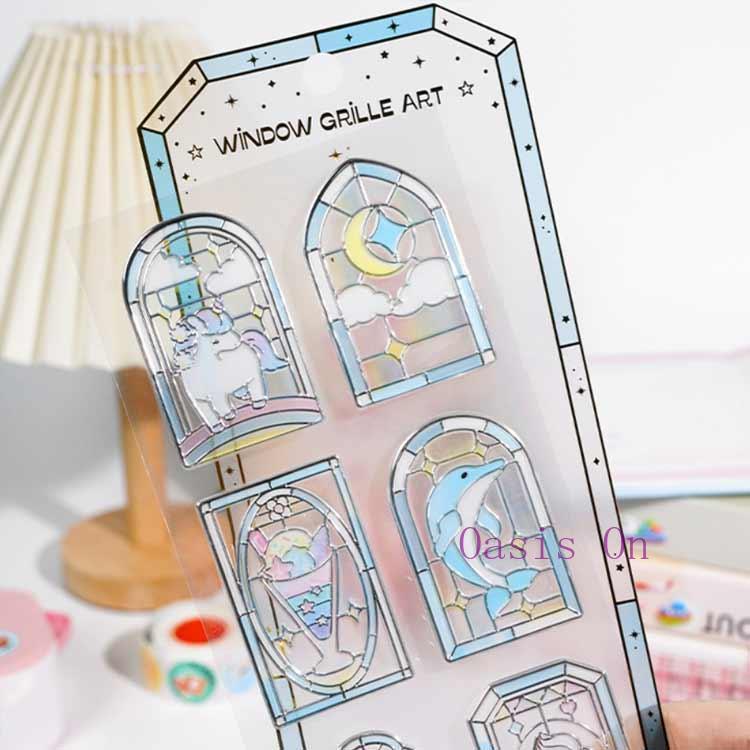 推し活 【ステンドグラス風うるつやシール】3枚セット 透明 立体感